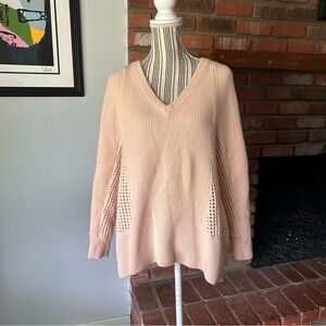 Garnet Hill Cashmere Mesh Rib-Knit Sweater in Blush Peach Sz S